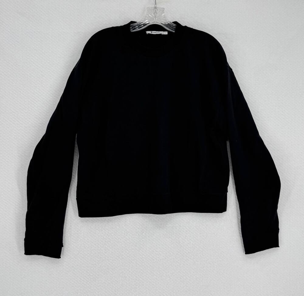 Alexander Wang Womens Black Distressed Crew Pullover Sweatshirt Sz S